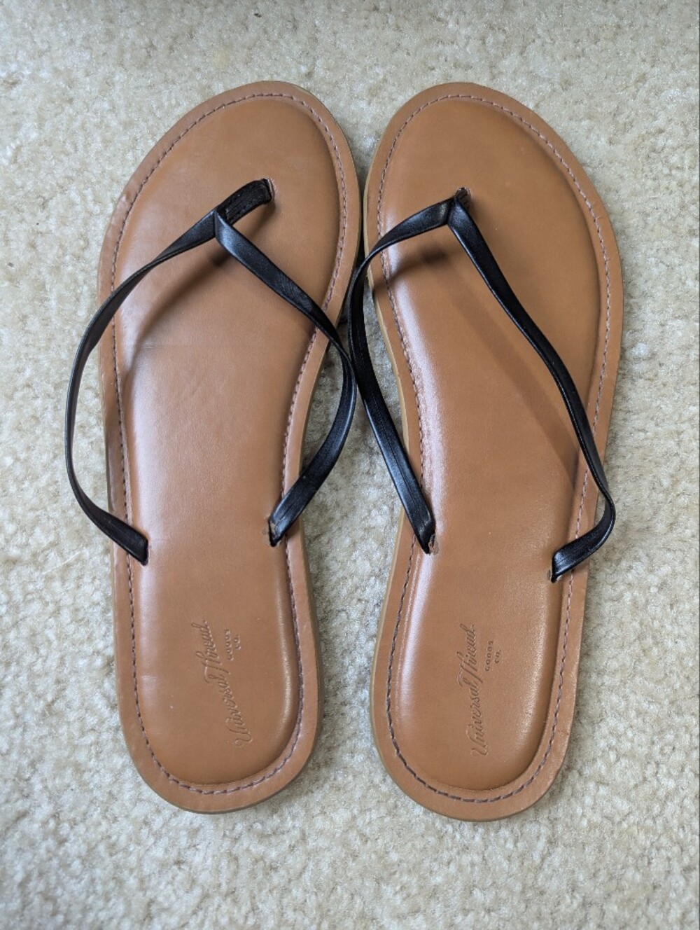Universal Thread Tan Footbed Sandals with Black Straps